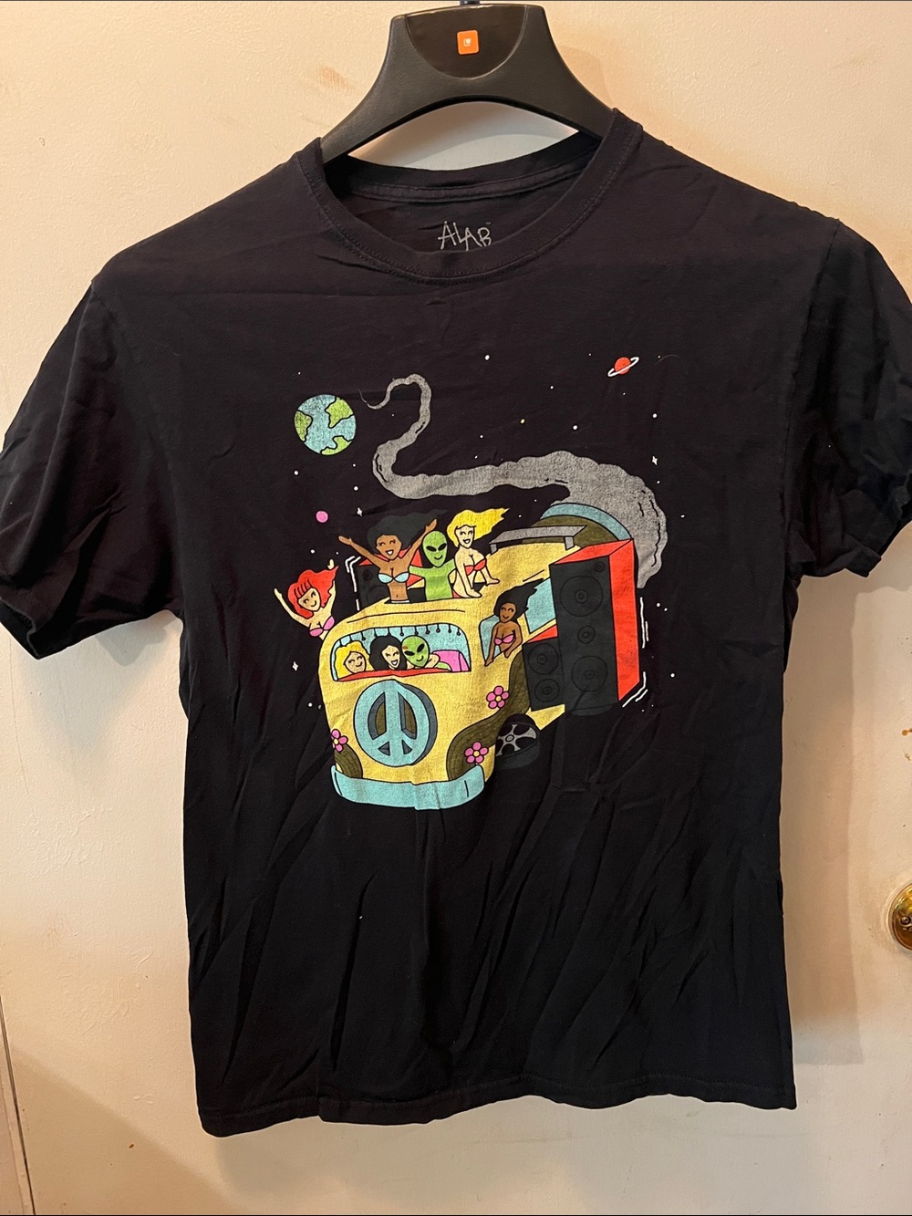 Black Kids Short-Sleeve Tee with Colorful Space Van Graphic